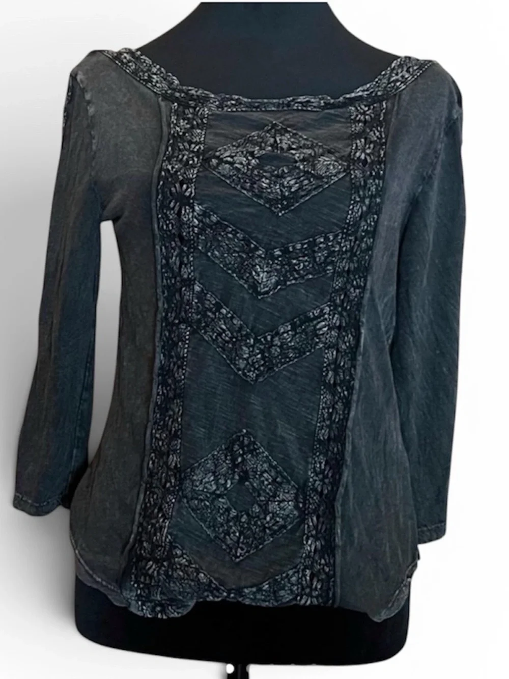 Free People Truly Mad Charcoal Crochet Lace-Front Top Medium Whimsical Goth
